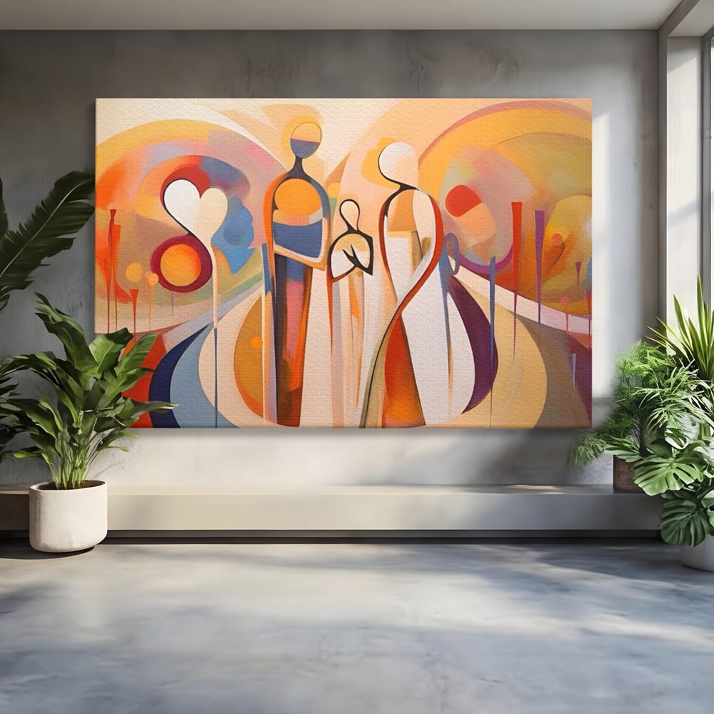 Tablou canvas cu tablou canvas cu familie abstracta, fara rama, pe sasiu de lemn